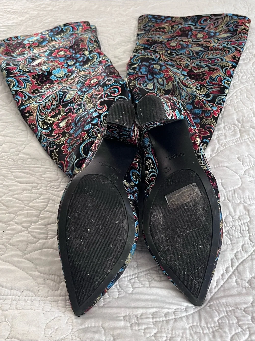 Women’s Floral Embroidered Knee-High Heeled Boots